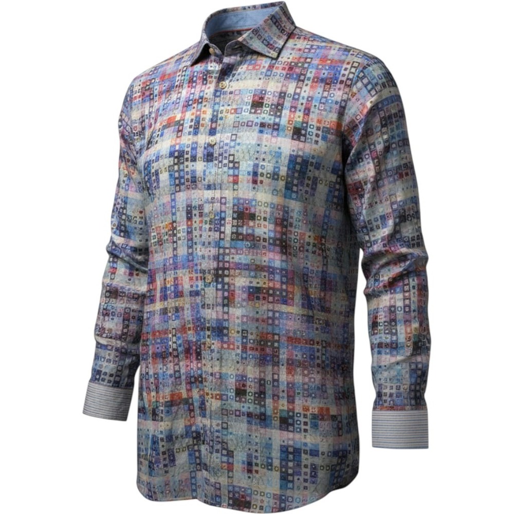 Luchiano Visconti Black Label Geometric Mosaic Shirt 2XLB Multicolor Cotton - Picture 2 of 8